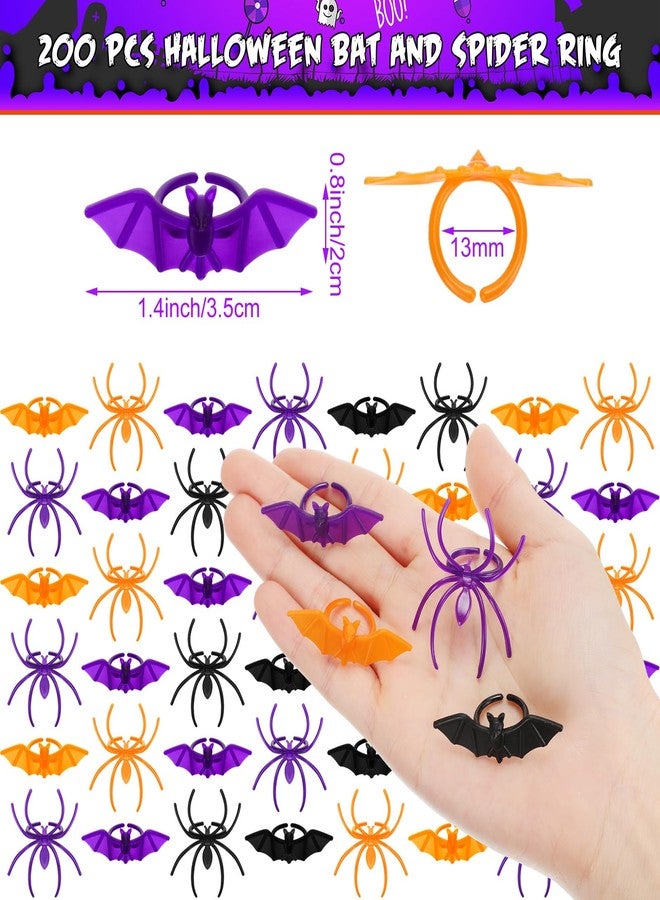 Zubebe 200 Pieces Halloween Spider Rings Bat Ring Plastic Spider Bat Rings Fake Toy Rings Bulk Halloween Rings Plastic Cupcake Topper for Halloween Decoration Party Favors Gifts(Vivid Color) - Image 2